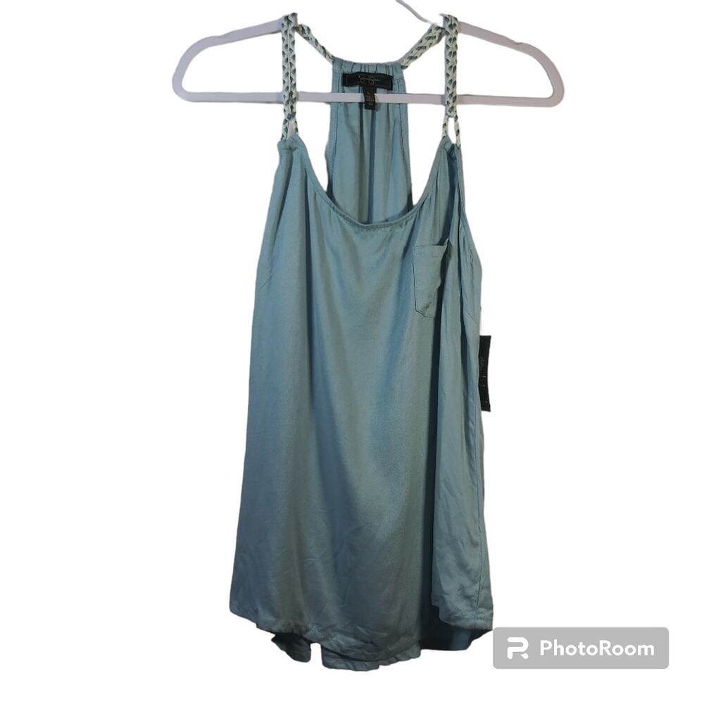 Jessica Simpson Blue Light Weight Tristan Tank Top Braided Straps Size L